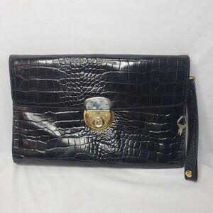 Vtg Valerie Stevens Genuine Leather Clutch, Embossed Reptile Pattern, Anti-theft